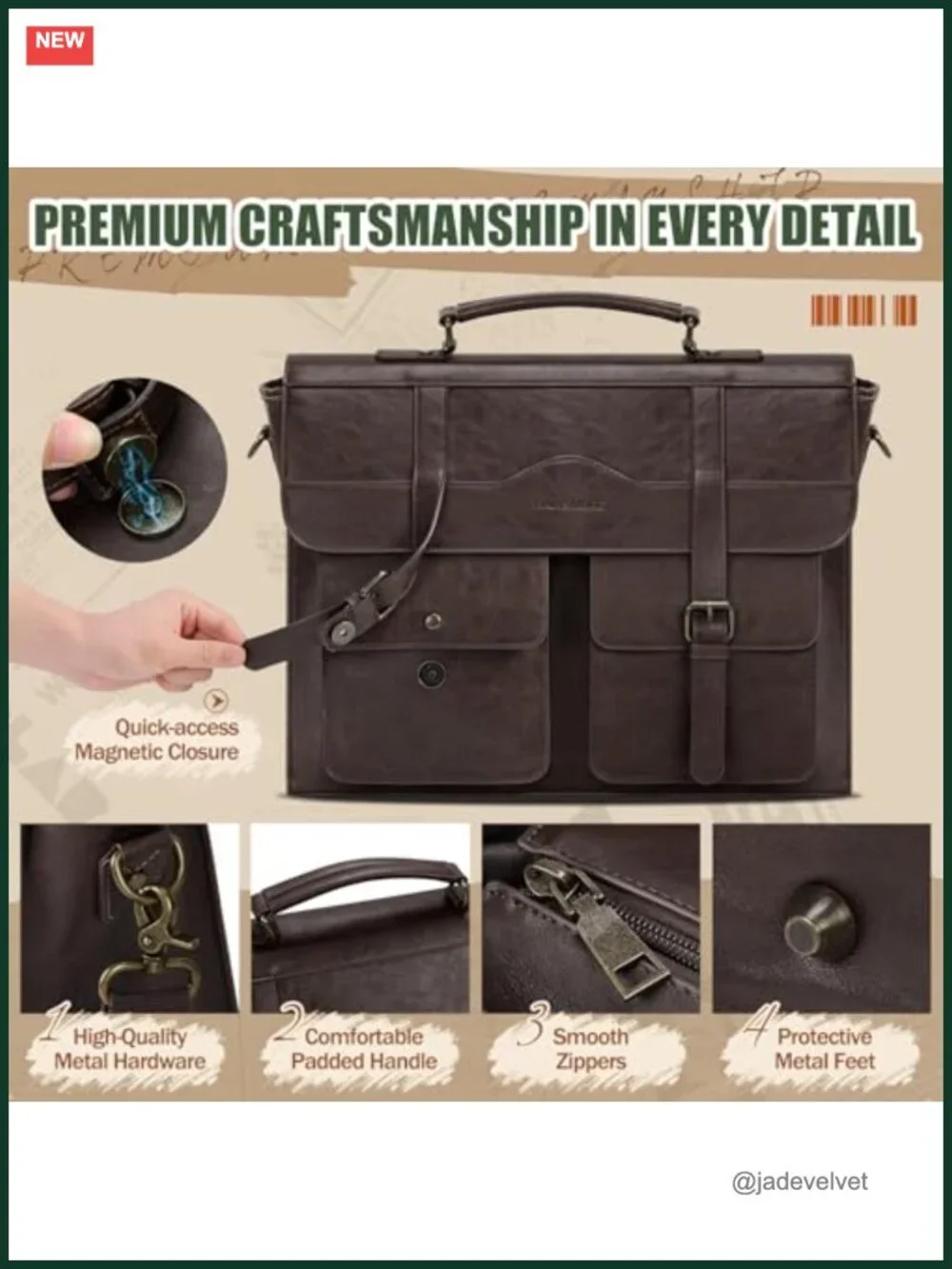 Vintage Style PU Leather Laptop Messenger Bag for Men, Fits 17 Inch Computer,